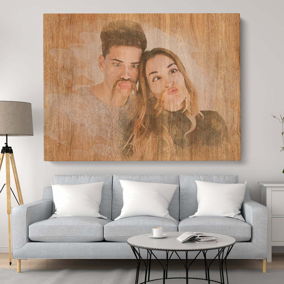 Personalized Photo Wedding Couple Watercolor Painting, Anniversary Gift Couple Canvas Wall Art