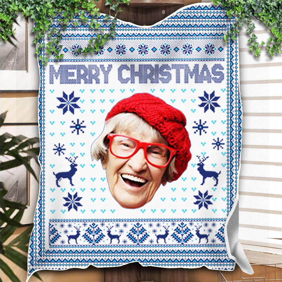 Custom Face Christmas Blanket, Personalized Merry Christmas Blanket - GreatestCustom