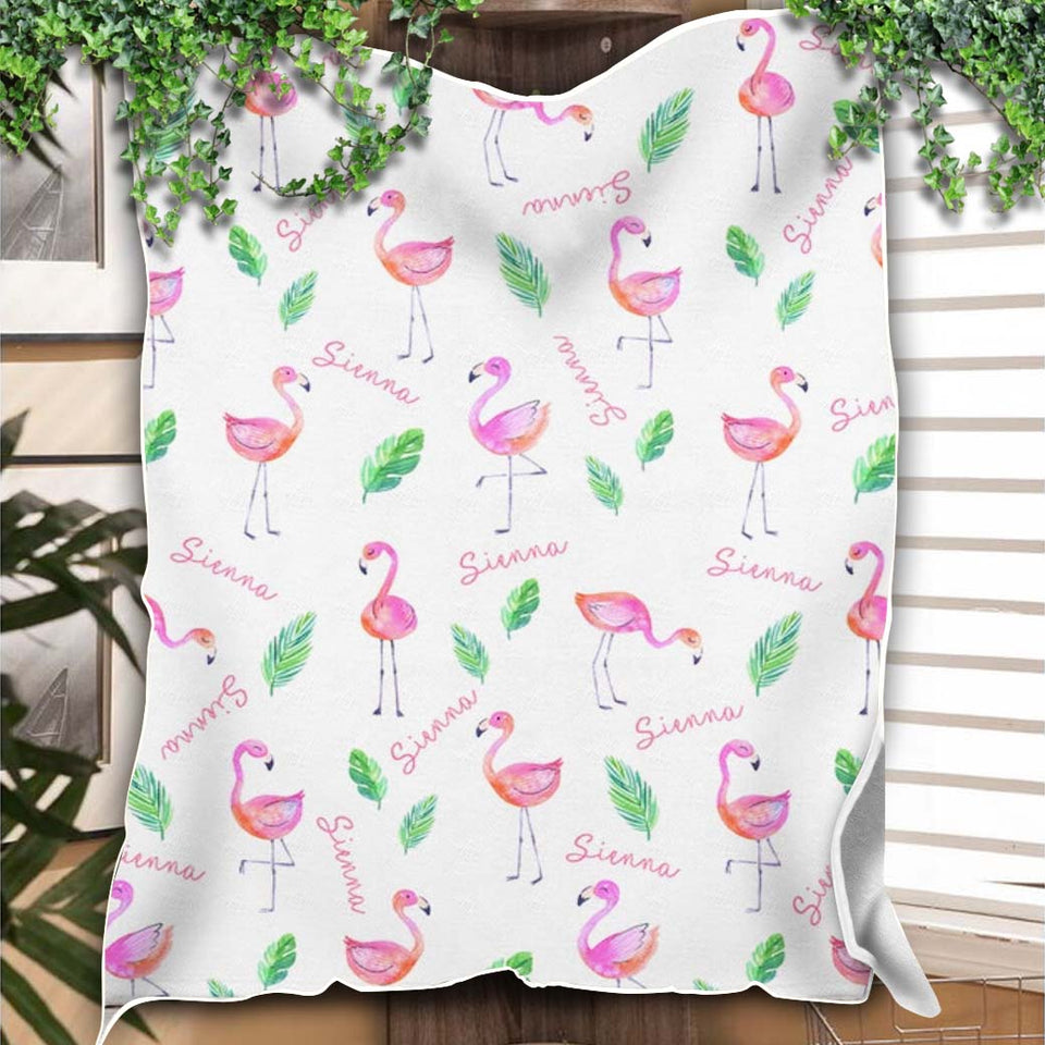 Pink Flamingo Baby Blanket, Personalized Baby Blanket Gift, Toddler Blanket, Baby Shower Gift