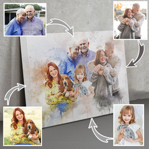 Personalized Watercolor Memorial Portrait on Canvas, Family Painting From Photo - GreatestCustom