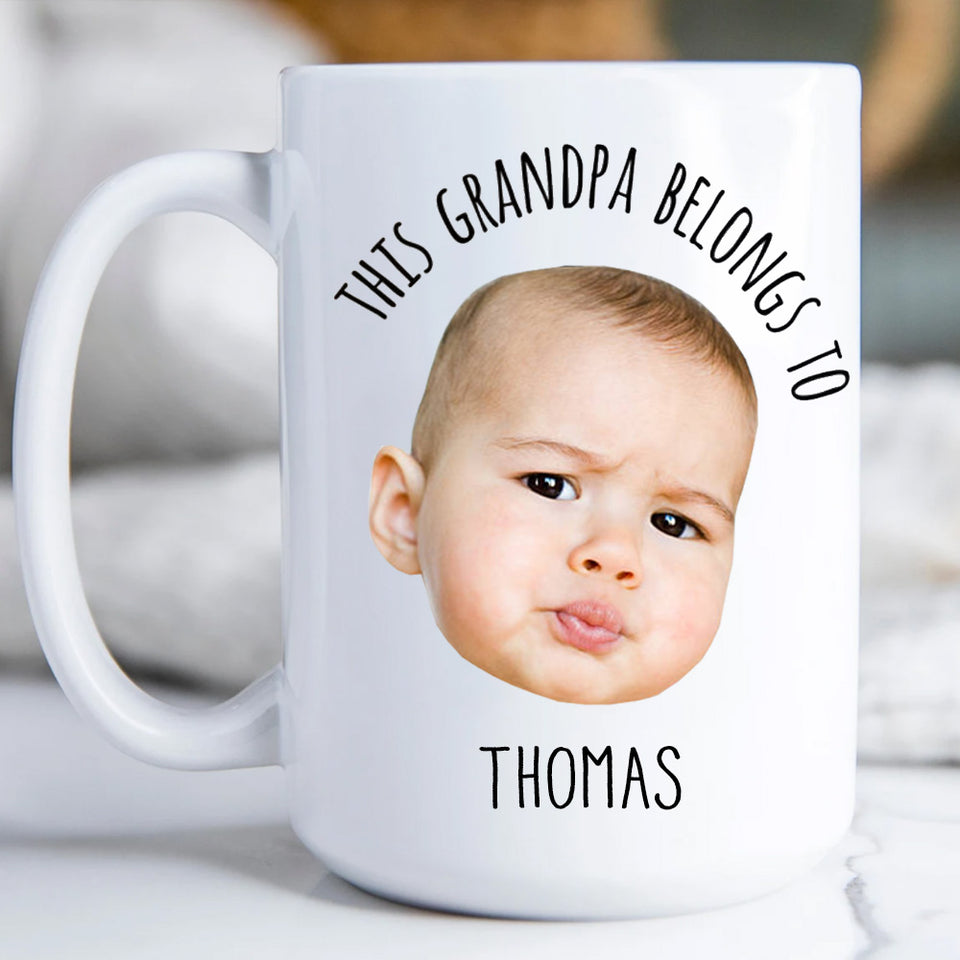 This Grandpa Belongs To Mug, Custom Grandchild Mug, Face Cut Out Mug, Custom Gift for GrandFather, Baby Face Custom Mug, Custom Grandpa Mug