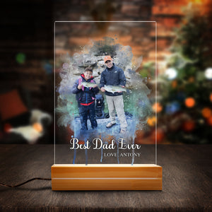 Watercolor Dad Photo Night Light Father's Day Gift for Dad Personalized Acrylic Plaque LED Lamp Night Light