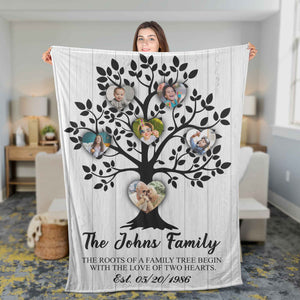 Family Heart Tree With Custom Children Grandchildren Photo Personalized Blanket, Gift for Parents Grandparents
