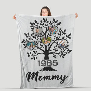 Personalized Mom Family Heart Tree With Kids Photo Blanket, Mom Family Tree Blanket, Gift for Mom
