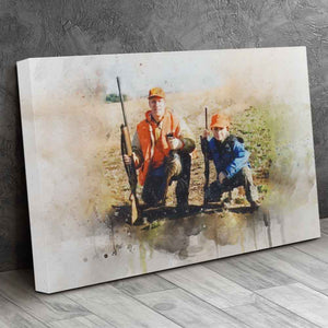 Personalized Hunting Dad Canvas, Portrait for Hunting Dad, Watercolor Portrait for Dad