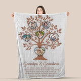 50th Anniversary Gift, Personalized Family Heart Tree With Custom Grandchildren Photos Blanket