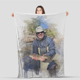 Personalized Fishing Blanket for Dad, Best Fishing Dad Ever Blanket, Fishing Watercolor Dad Father's Day Blanket