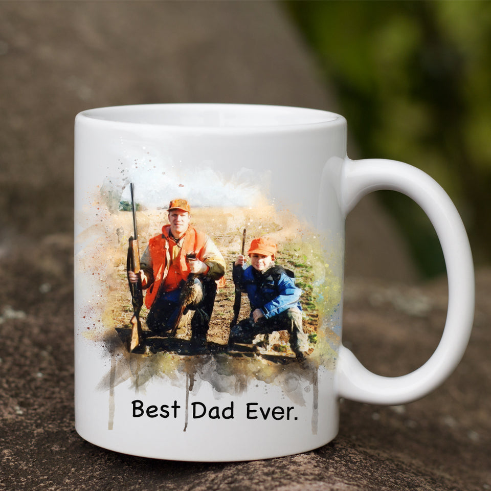 Personalized Hunting Mug for Dad, Watercolor Portrait Hunting Photo on Mug, Gift for Dad Mug