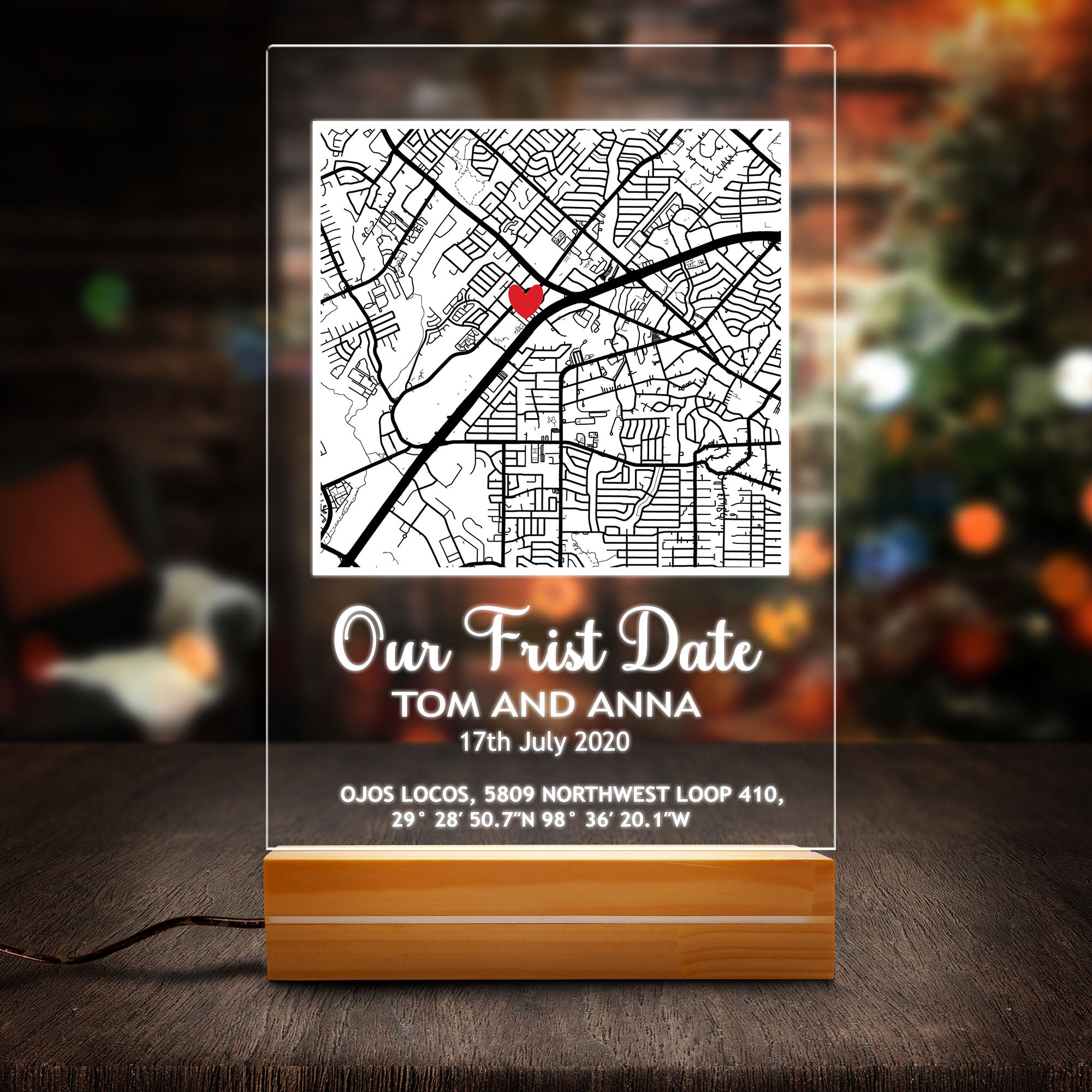 Our First Date Valentines Day Map Plaque - Couple Map, Gift for Her,  Acrylic Plaque Couple Gift, Christmas Gift Thanksgiving Gift New Year Gift