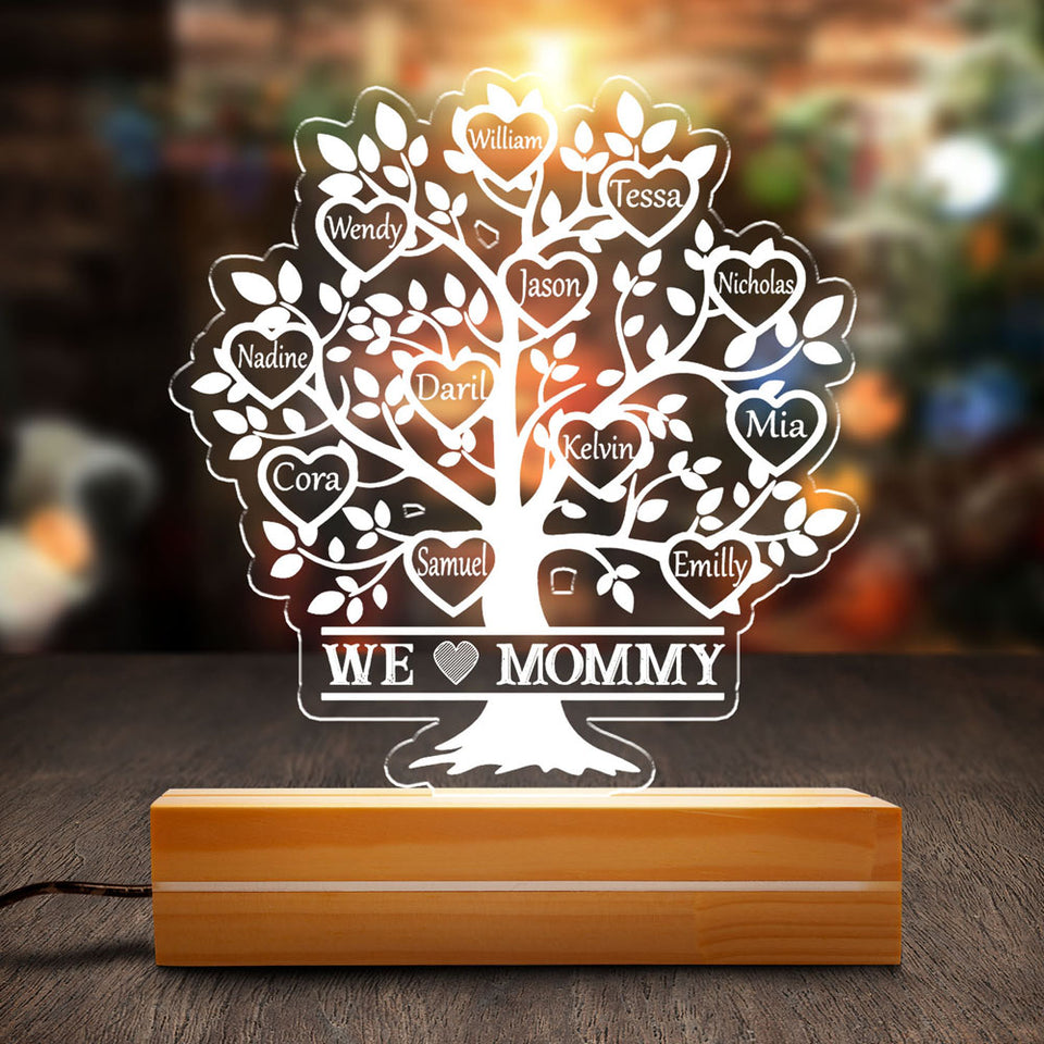 We Love Mommy Gift for Mom Tree Of Life Personalized Tree Of Life Acrylic Plaque LED Lamp Night Light