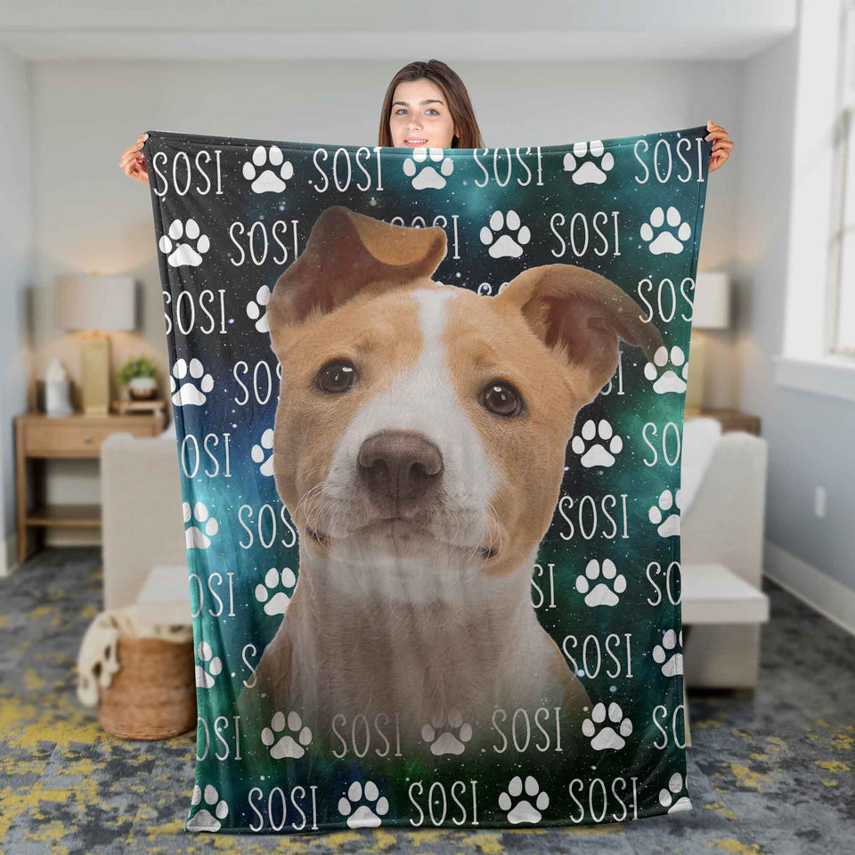 Personalized Custom Dog Galaxy Fleece/Sherpa Blanket, Dog Mom Gift Blanket