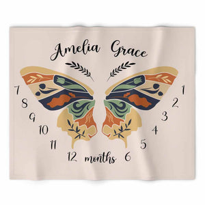 Boho Butterfly Wings Baby Monthly Milestone Blanket, Newborn Baby Girl Blanket - GreatestCustom