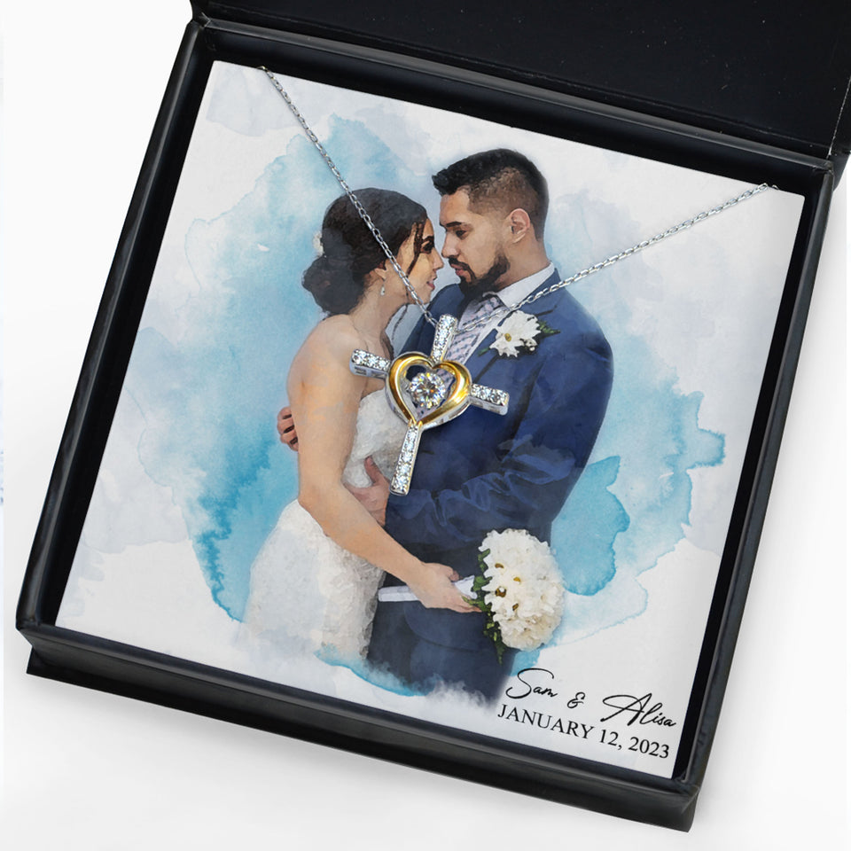 Custom Photo Wedding Necklace, Bride and Groom Necklace with Picture