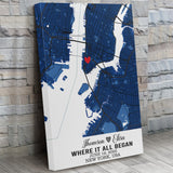 Personalized Where It All Began Anniversary Maps Canvas Wall Art - GreatestCustom