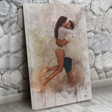 Personalized Couple Photo Art Canvas, Couple Painting Watercolor Portrait