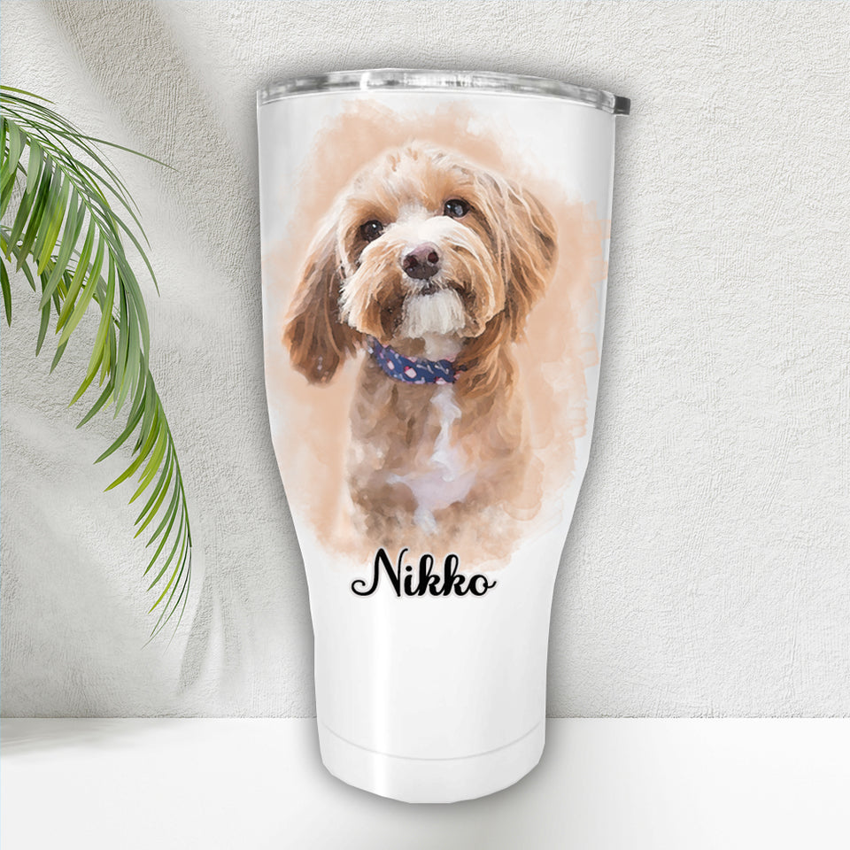 Personalized Pet Dog Cat Portrait Fat Tumbler, Pet Dog Cat Photo on Fat Tumbler - GreatestCustom