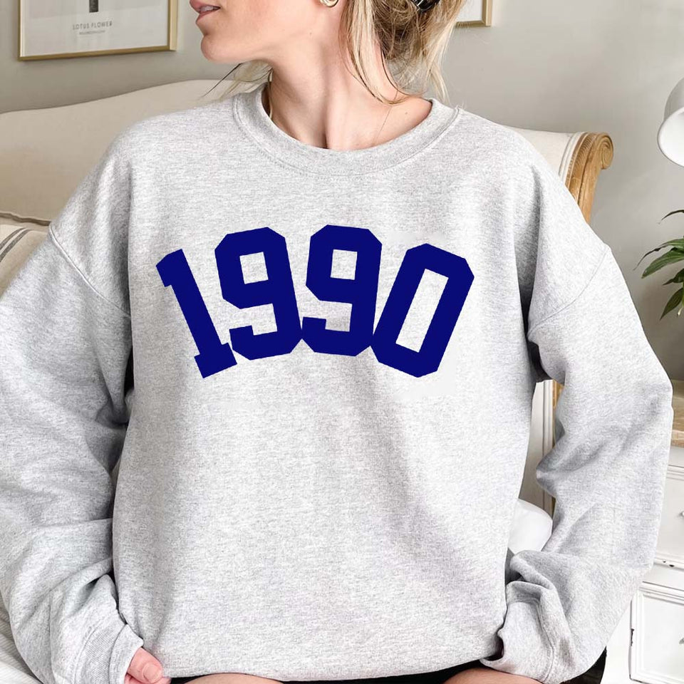 Custom Year 33rd Birthday Sweatshirt, 1990 Birthday Year Number Sweatshirt for Women - GreatestCustom