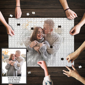 Personalized Watercolor Your Photo Puzzle, Make Your Own Puzzle 252/500 Pieces - GreatestCustom