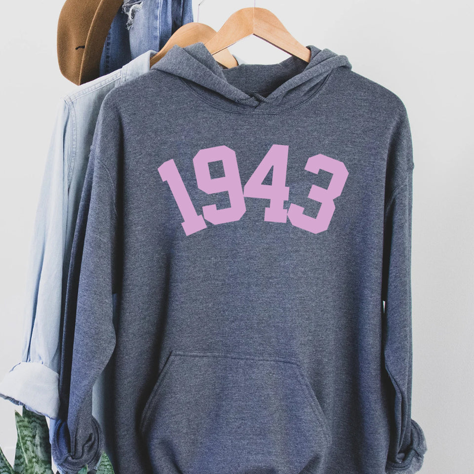 Womens 80th Birthday Gift Hoodie, 1943 Birthday Year Number Hoodie for Women - GreatestCustom