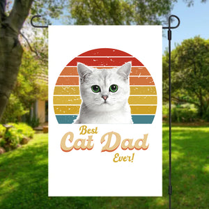 Best Cat Dad Ever House Flag, Personalized Cat Photo Vintage Retro Garden Flag - GreatestCustom