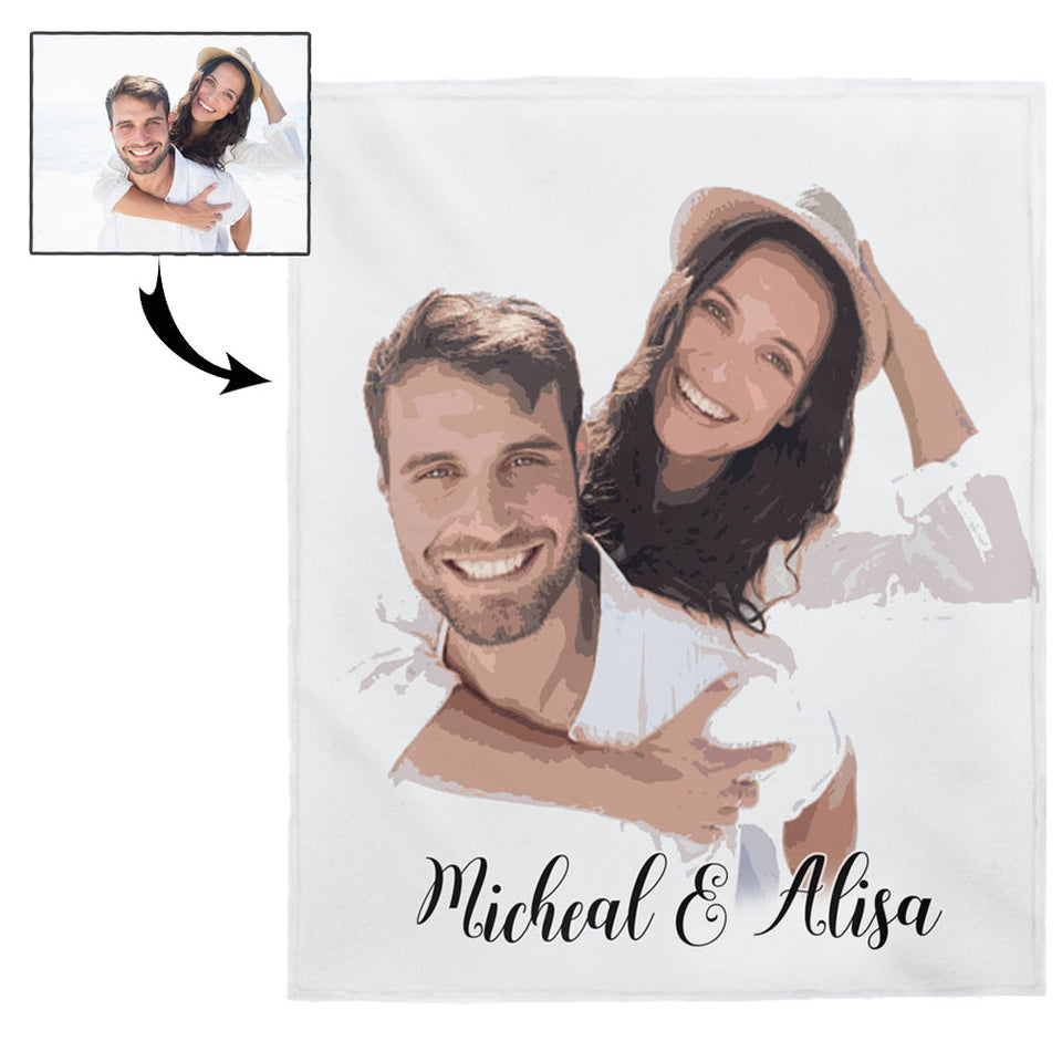 Personalized Couple Portrait Photo Valentine Blanket, Valentine Blanket for Couple - GreatestCustom