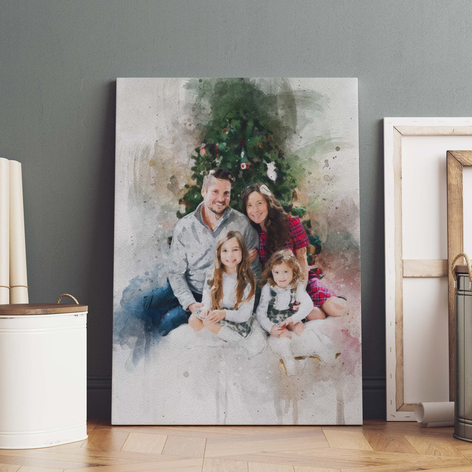 Personalized Watercolor Any Photo Christmas Gift Canvas Wall Art, Christmas Watercolor Art - GreatestCustom