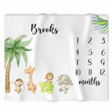 Personalized Safari Animals Baby Milestone Blanket, Monthly Nursery Baby Blanket - GreatestCustom