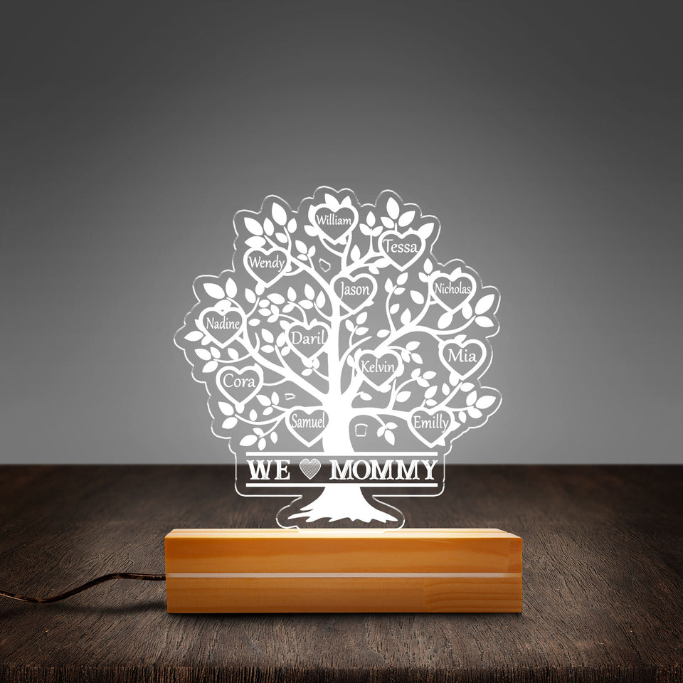 We Love Mommy Gift for Mom Tree Of Life Personalized Tree Of Life Acrylic Plaque LED Lamp Night Light