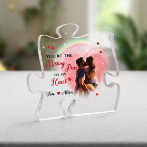 Valentine Gift For Him & Her, Couple Kissing The Missing Piece To My Heart Personalized Puzzle Acrylic Plaque