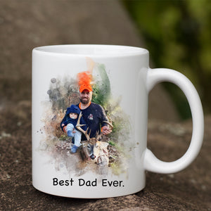 Personalized Hunting Mug for Dad, Watercolor Portrait Hunting Photo on Mug, Gift for Dad Mug