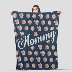 Personalized Blanket for Mom, Kids Face Photo Mommy Blanket, Gift for Mother's Day Fleece/Sherpa Blanket