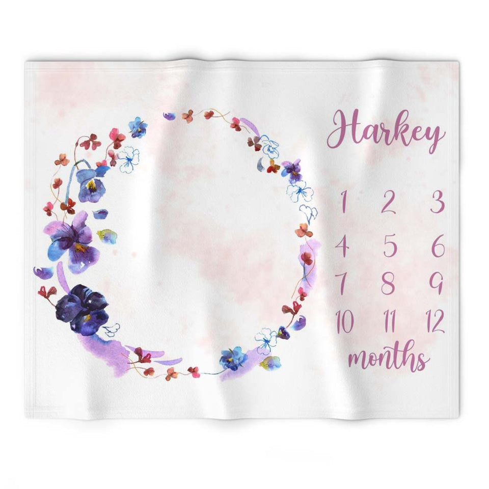 Personalized Floral Baby Blanket, Monthly Baby Blanket, Newborn Milestone Blanket