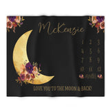 Love You To The Moon & Back Milestone Personalized Baby Blanket, Moon Stars Nursery Baby Blanket