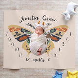 Boho Butterfly Wings Baby Monthly Milestone Blanket, Newborn Baby Girl Blanket - GreatestCustom