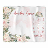 Blush Pink & White Floral Monthly Milestone Baby Girl Blanket, Newborn Baby Girl Blanket