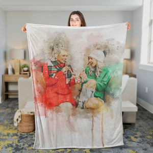 Personalized Christmas Gift for Best Friends Photo Watercolor Fleecee/Sherpa Blanket