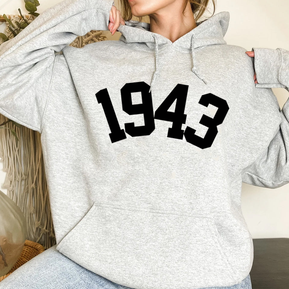 Womens 80th Birthday Gift Hoodie, 1943 Birthday Year Number Hoodie for Women - GreatestCustom