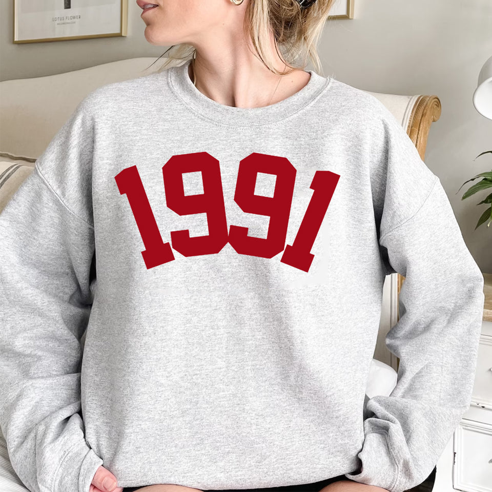 Custom Year 32nd Birthday Sweatshirt, 1991 Birthday Year Number Sweatshirt for Women - GreatestCustom