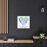 Personalized Map Heart Art, Met Engaged Married, Anniversary Gift for Couple Canvas Wall Art