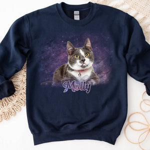 Personalized Galaxy Cat Hoodie, Personalized Cat Picture Hoodie, Custom Cat Photo Sweatshirt - GreatestCustom