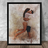 Personalized Couple Photo Art Canvas, Couple Painting Watercolor Portrait