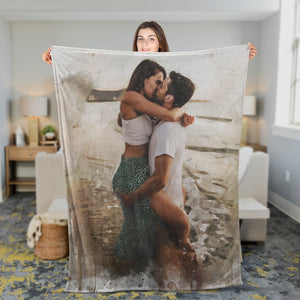 Custom Watercolor Couple Photo Blanket, Couple Blanket - GreatestCustom