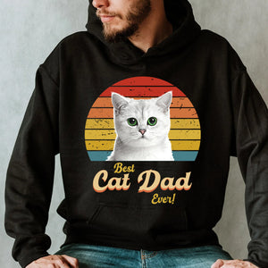 Best Cat Dad Ever Personalized Cat Photo Vintage Retro Hoodie, Father's Day Gift Hoodie