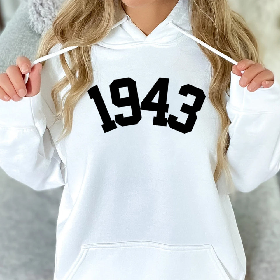 Custom 80th Birthday Hoodie, 1943 Birthday Year Number Hoodie for Women - GreatestCustom
