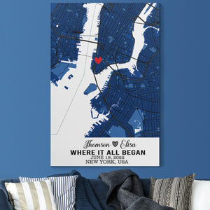 Personalized Where It All Began Anniversary Maps Canvas Wall Art - GreatestCustom