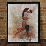 Personalized Couple Painting Watercolor Portrait, Couple Photo Art Canvas