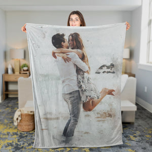 Personalized Couple Photo Blanket, Watercolor Couple Blanket