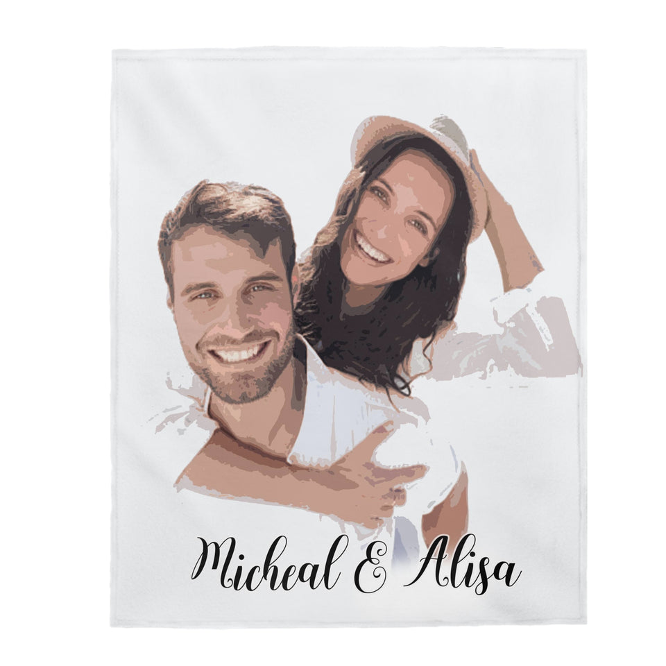 Personalized Couple Photo Blanket, Couple Portrait Photo on Blanket