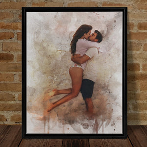 Personalized Couple Photo Art Canvas, Couple Painting Watercolor Portrait