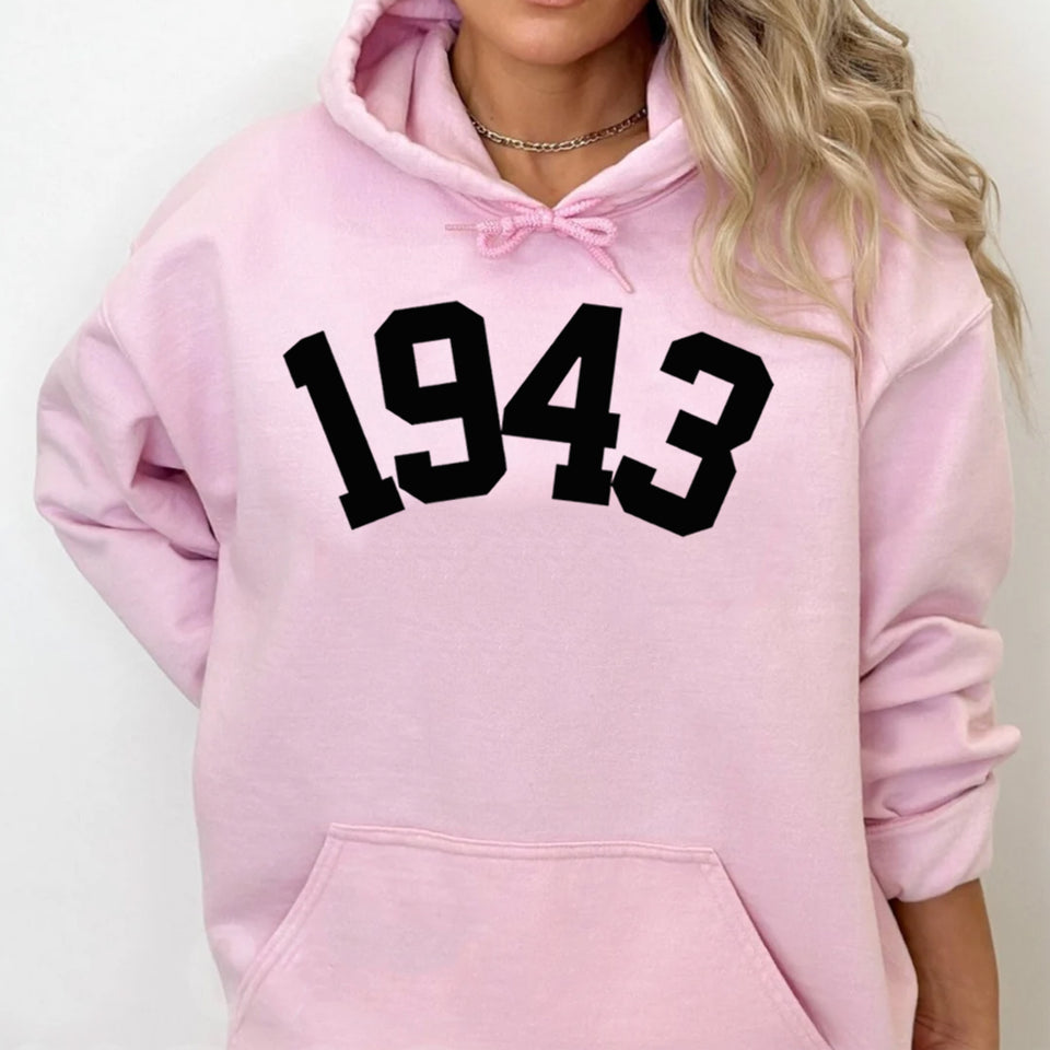 Custom 80th Birthday Hoodie, 1943 Birthday Year Number Hoodie for Women - GreatestCustom